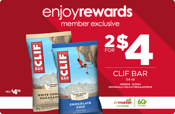 2 for $4 Clif Bar 2.4oz with Enjoy Rewards. Individually sold at regular price.