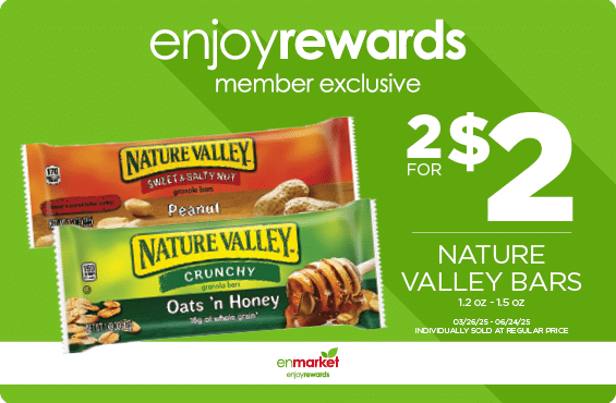 2 for $2 Nature Valley Bars 1.2-1.5oz (with Enjoy Rewards)