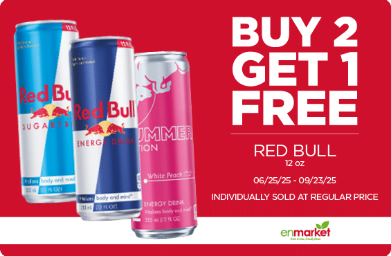 Buy 2 Get 1 Free Red Bull 12oz (with Enjoy Rewards)