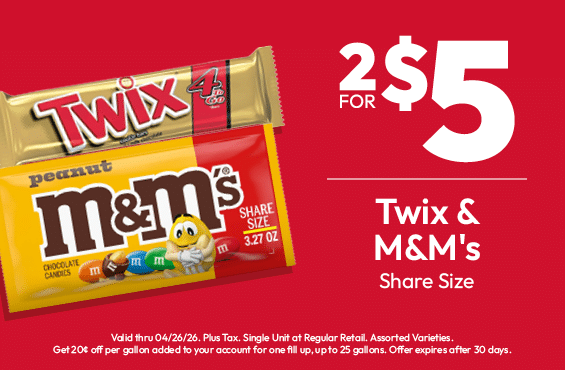 2 for $5 - Twix & M&M's (Share Size)