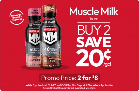 Buy 2 Get 20¢ Off Per Gallon Muscle Milk 14oz (with Enjoy Rewards)