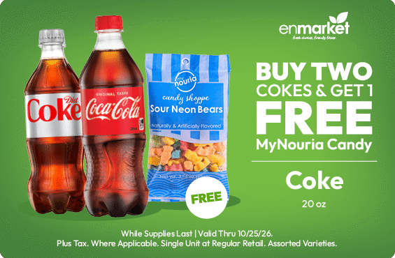 Buy 2 20oz Cokes Get a FREE MyNouria Candy